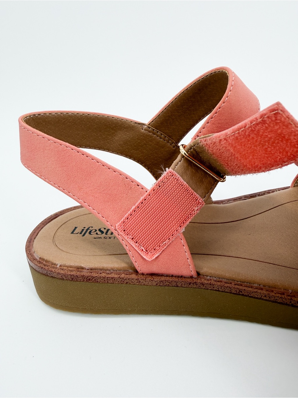 LifeStride Waverly Strappy Platform Sandals Hook & Loop Coral Pink 6W WIDE NEW - Picture 10 of 16